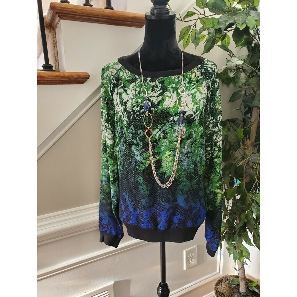 Sunset Rd Women's Multicolor 100% Polyester Round Neck Long Sleeve Shirt Size 12
